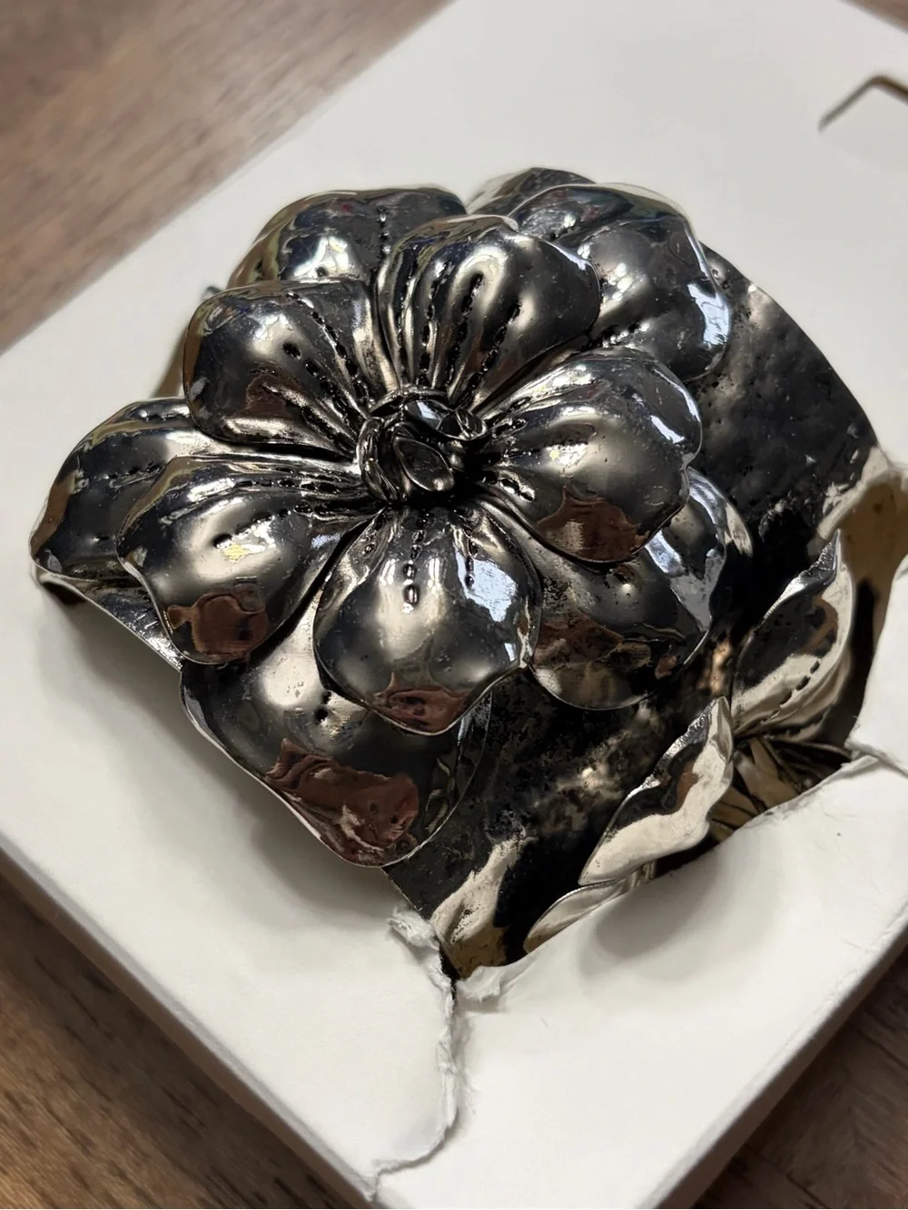 Zara Floral Metal Cuff Bracelet - Silver